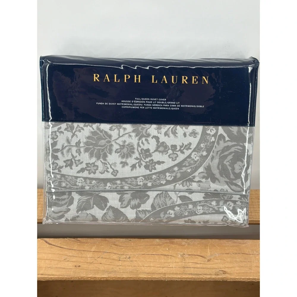 Ralph Lauren Aubree Paisley Full Queen Duvet Cover Graphite Grey 100% Cotton NEW